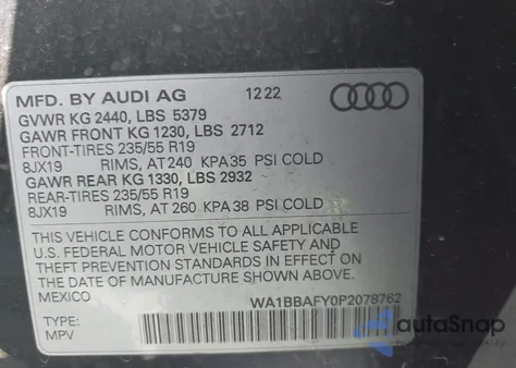 2023 Audi Q5 Premium Plus 40 Tfsi Quattro S Tronic из США, поврежденный, VIN WA1BBAFY0P2078762
